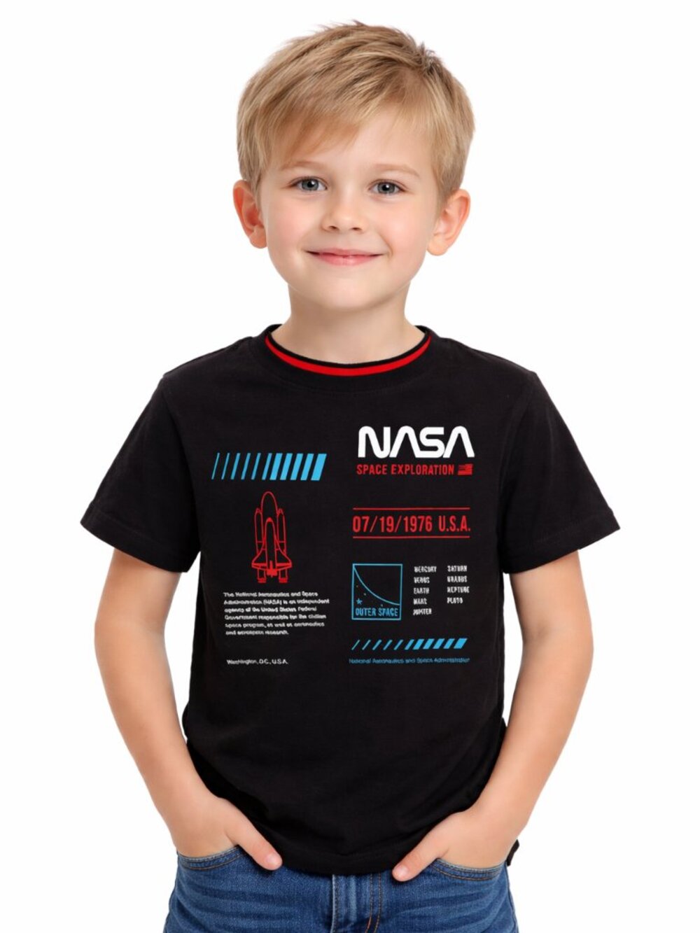 NASA BRAND Boy's Black Space Exploration T-Shirt - S (6-7)
